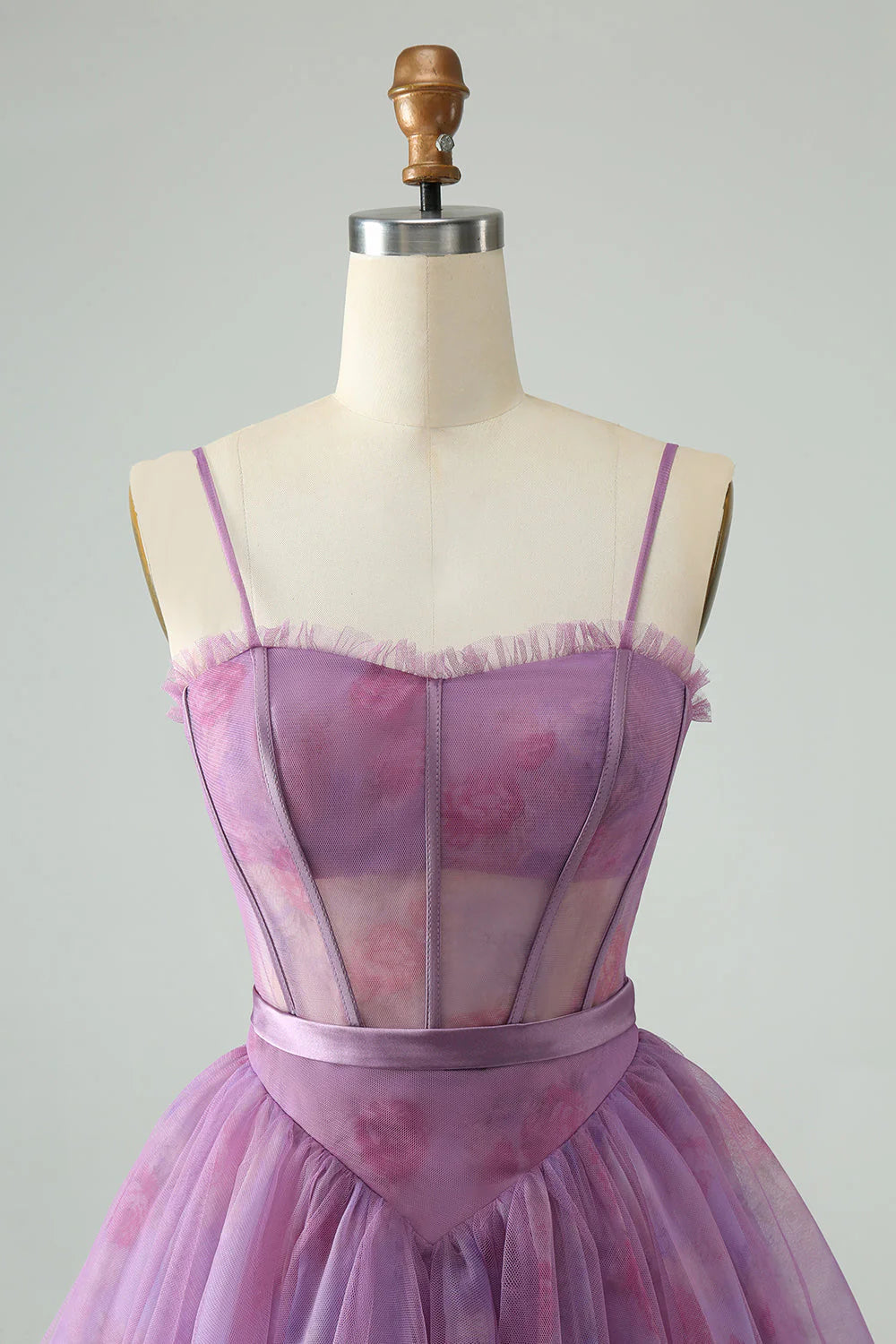 A Line Spaghetti Straps Print Corset Short Homecoming Dress