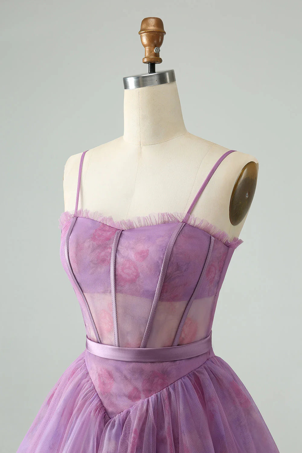 A Line Spaghetti Straps Print Corset Short Homecoming Dress