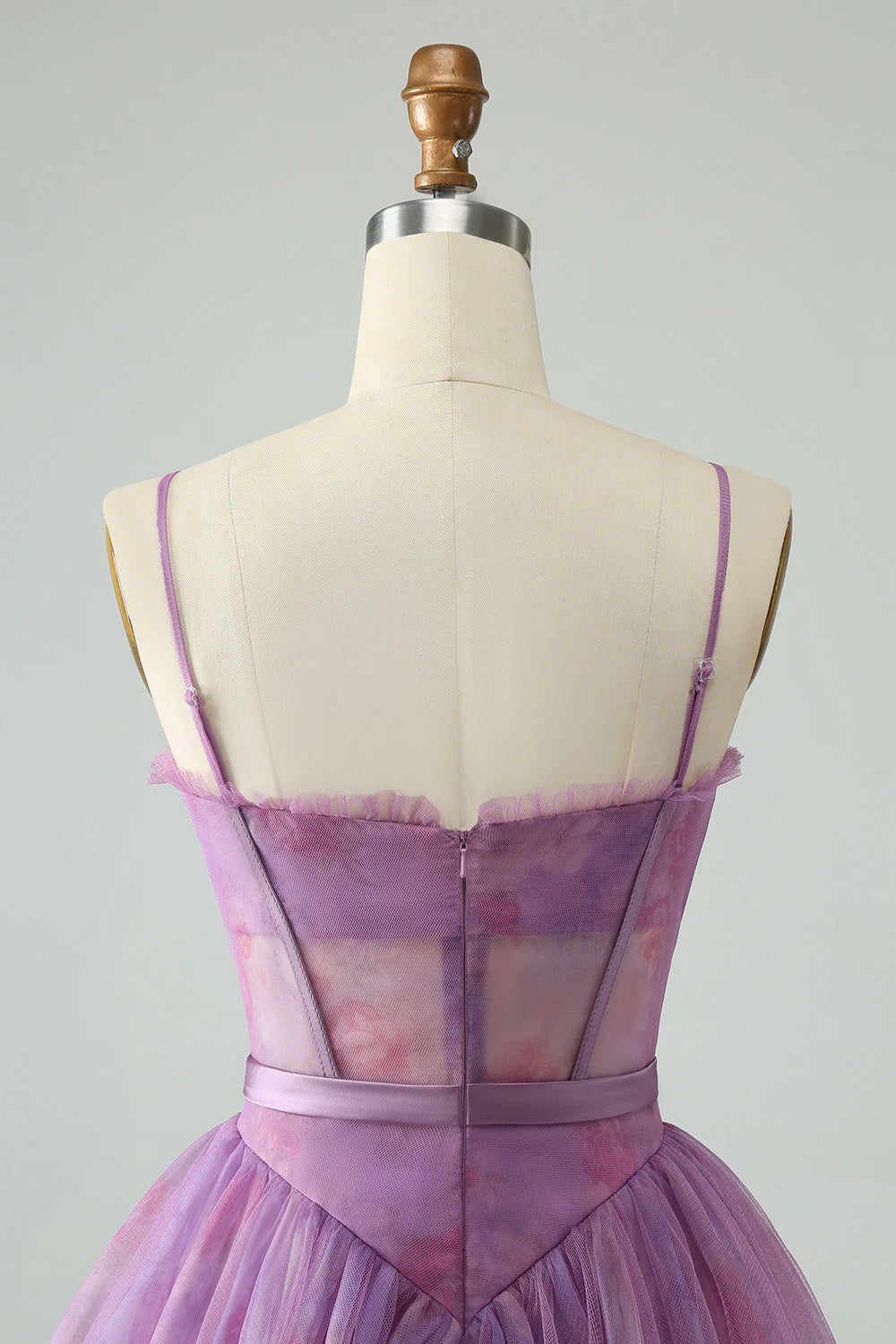 A Line Spaghetti Straps Print Corset Short Homecoming Dress
