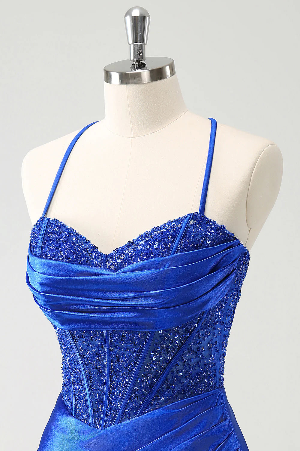 Royal Blue Sequin Pleated Tight Corset Short Homecoming Dress