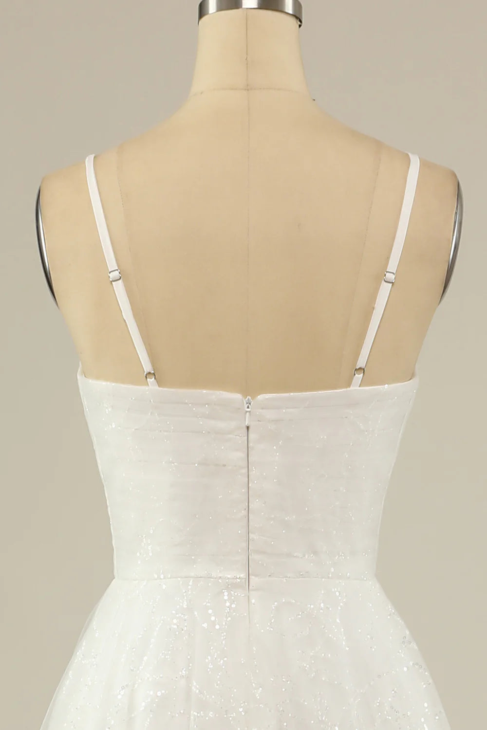 A Line Spaghetti Straps White Tulle Wedding Dress