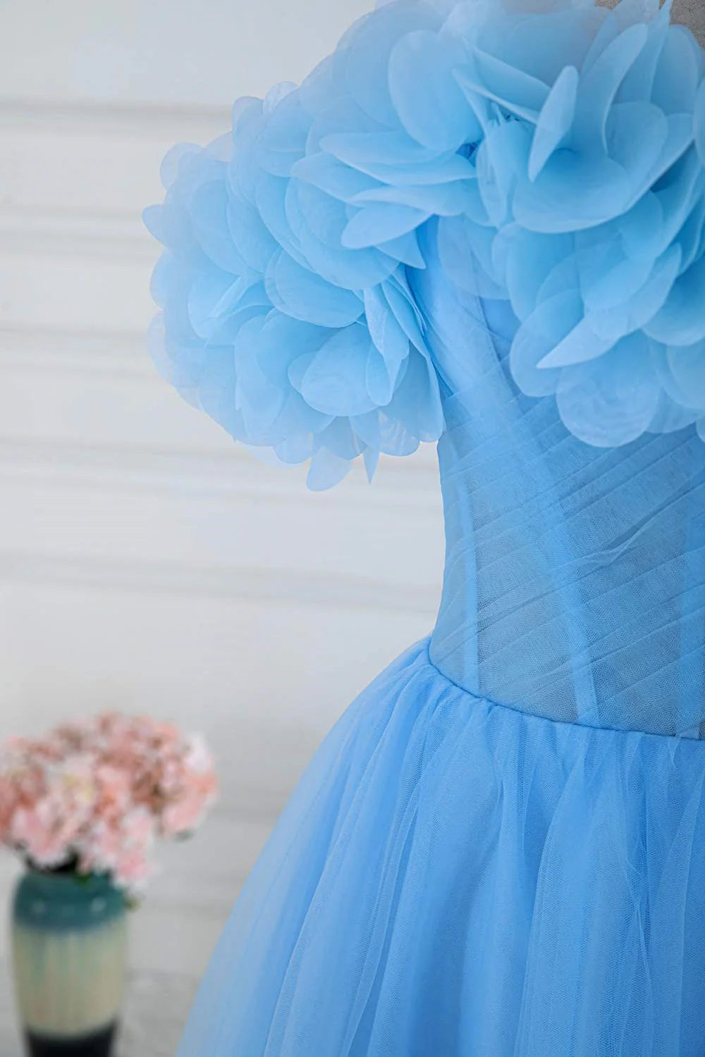 Elegant and sexy off the shoulder sheer A-line split ball dress