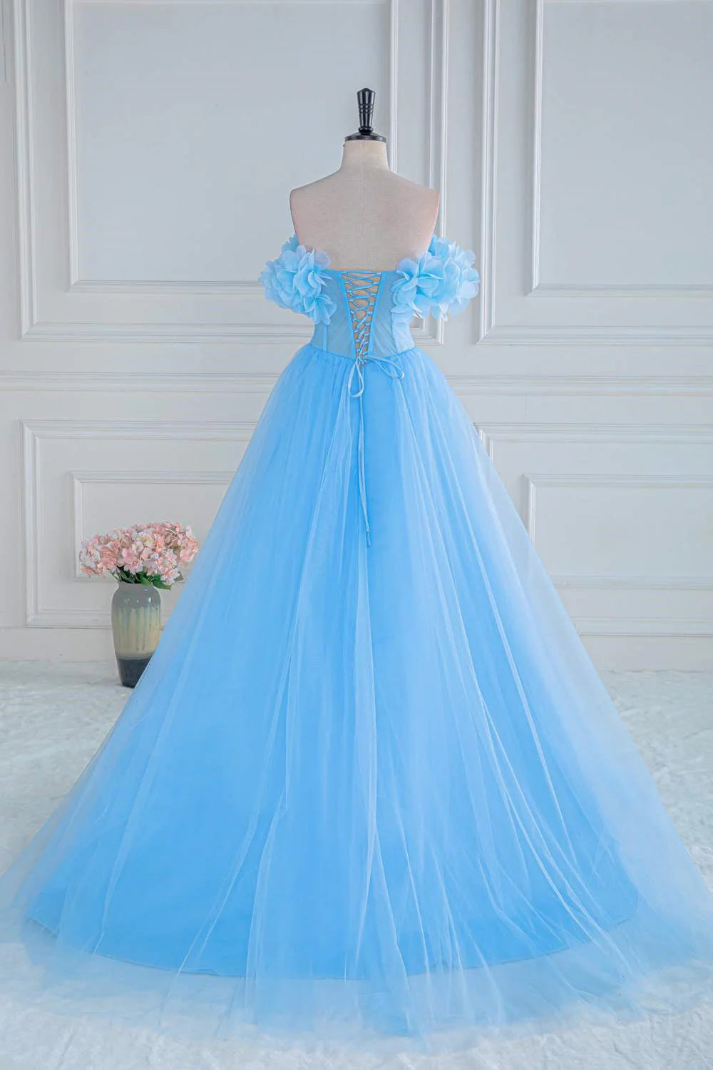 Elegant and sexy off the shoulder sheer A-line split ball dress