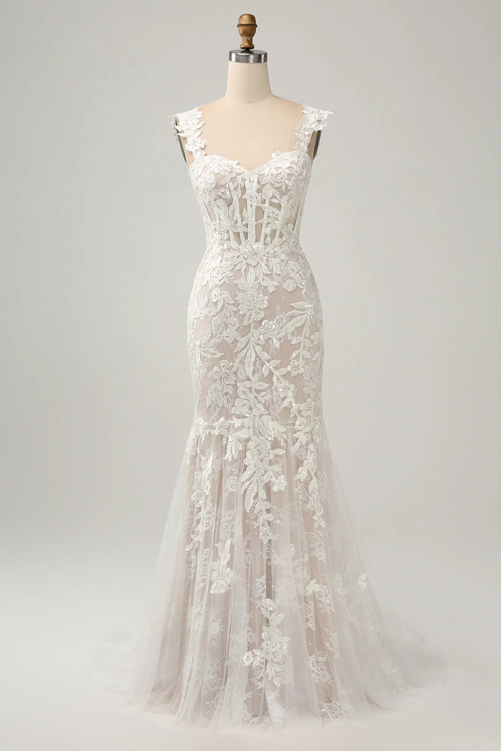 Mermaid Off the Shoulder Sweep Train Wedding Dress with Applique Lace