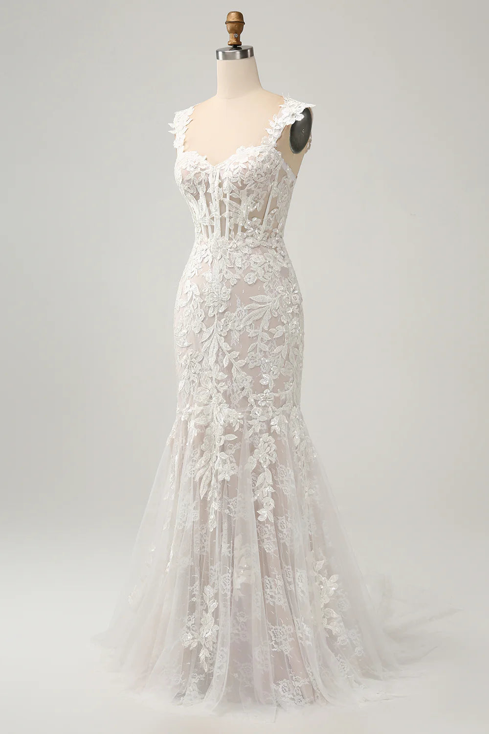 Mermaid Off the Shoulder Sweep Train Wedding Dress with Applique Lace