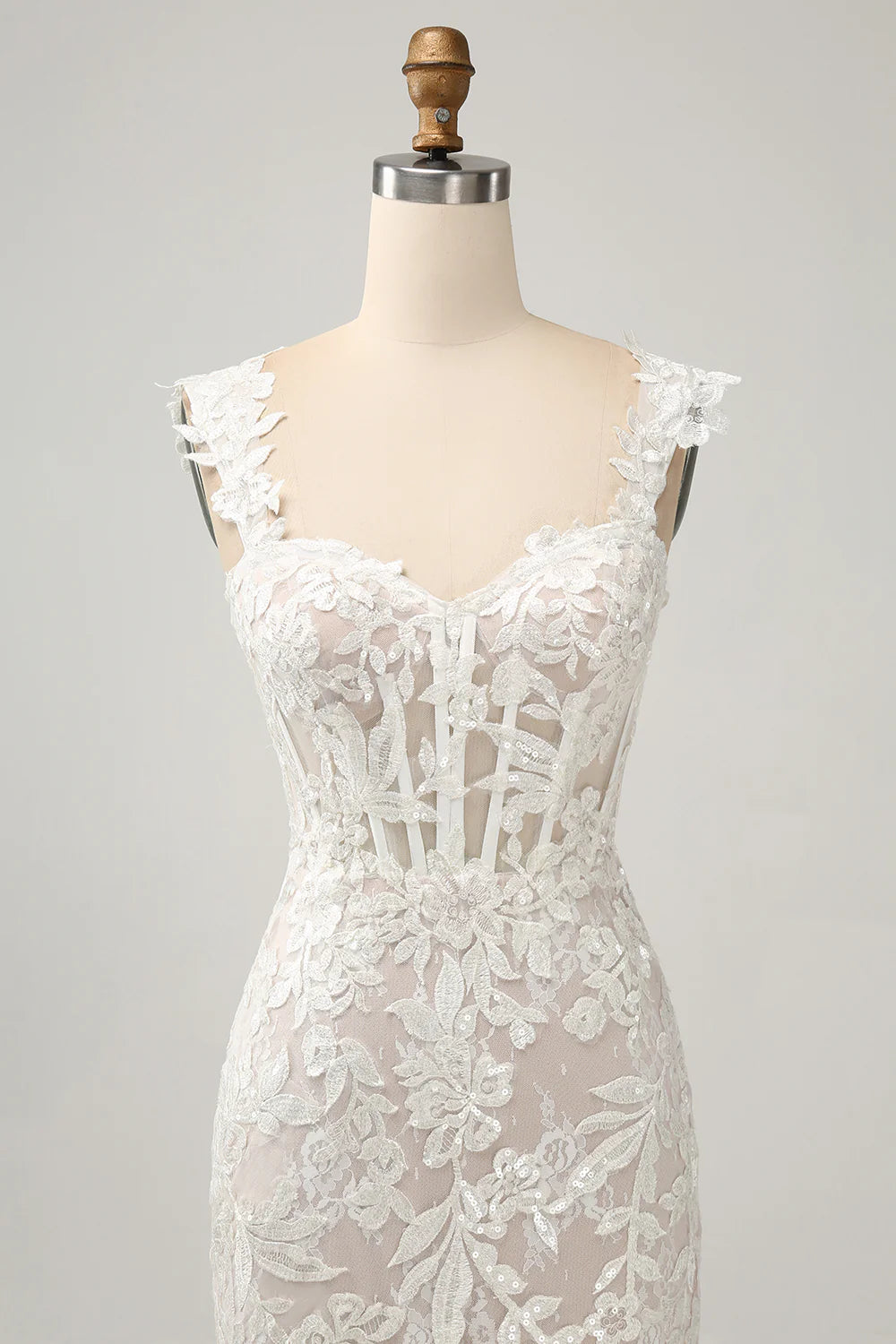 Mermaid Off the Shoulder Sweep Train Wedding Dress with Applique Lace