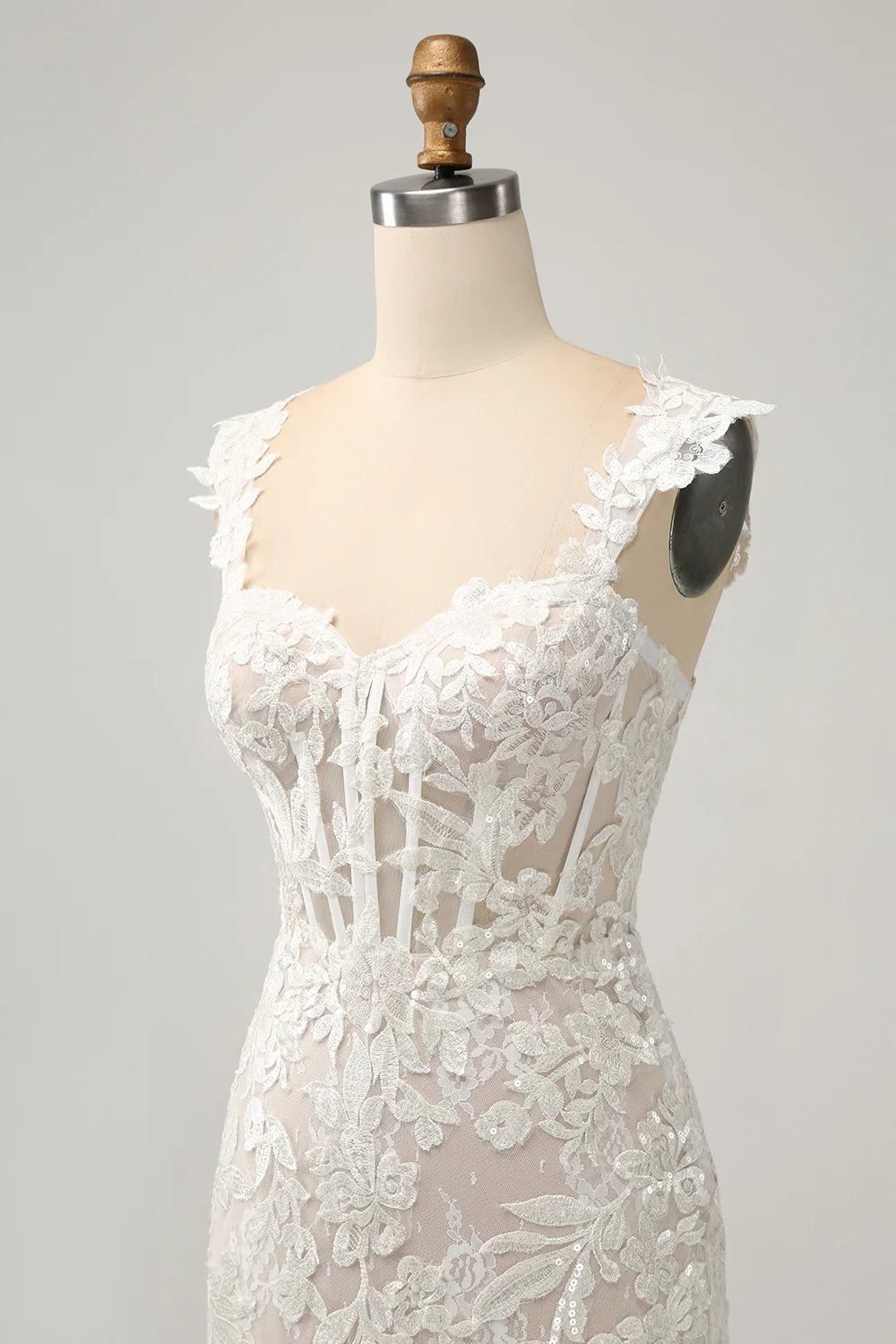 Mermaid Off the Shoulder Sweep Train Wedding Dress with Applique Lace
