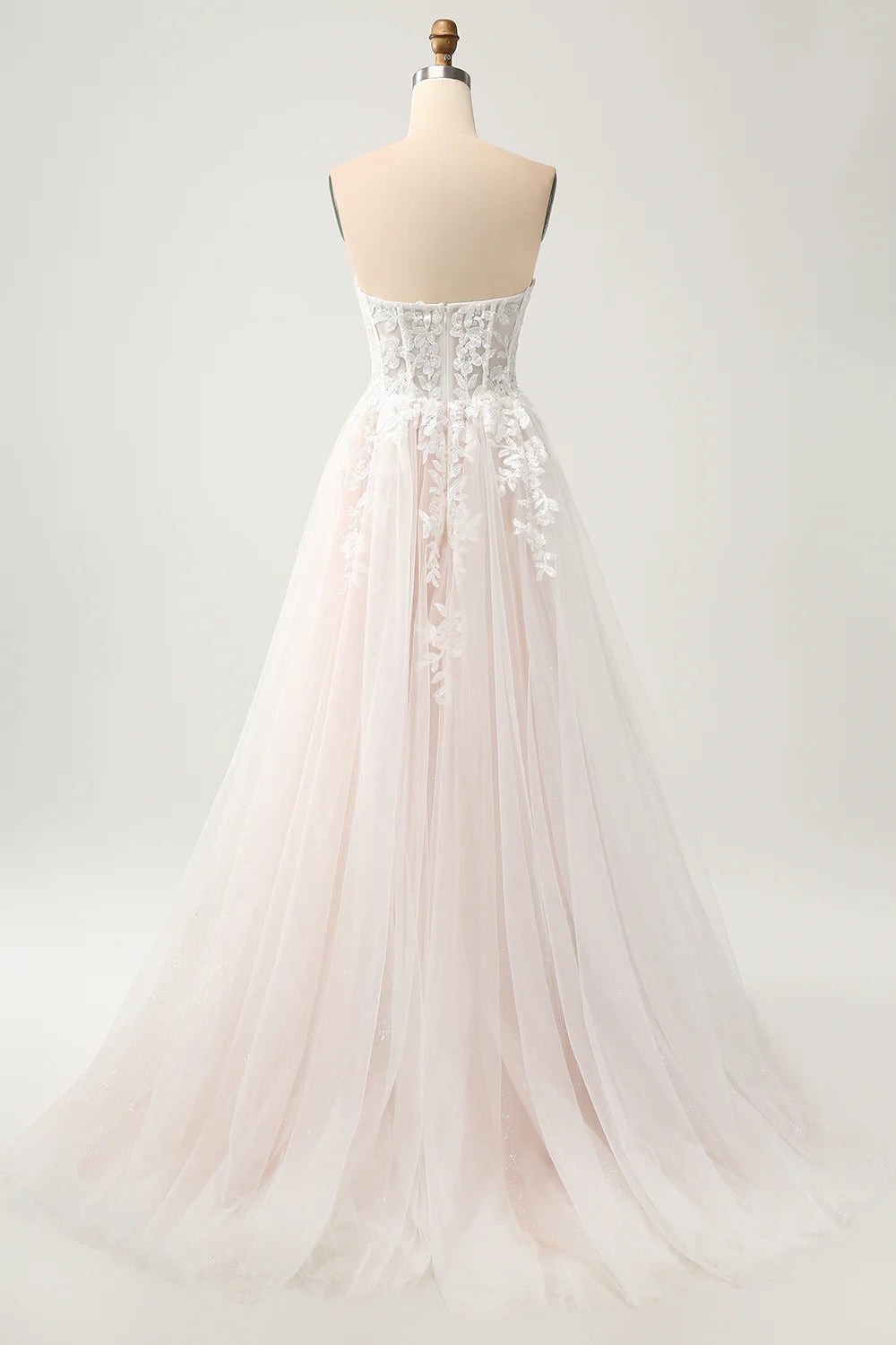 A Line Sweetheart Sparkly Wedding Dress with Applique Lace