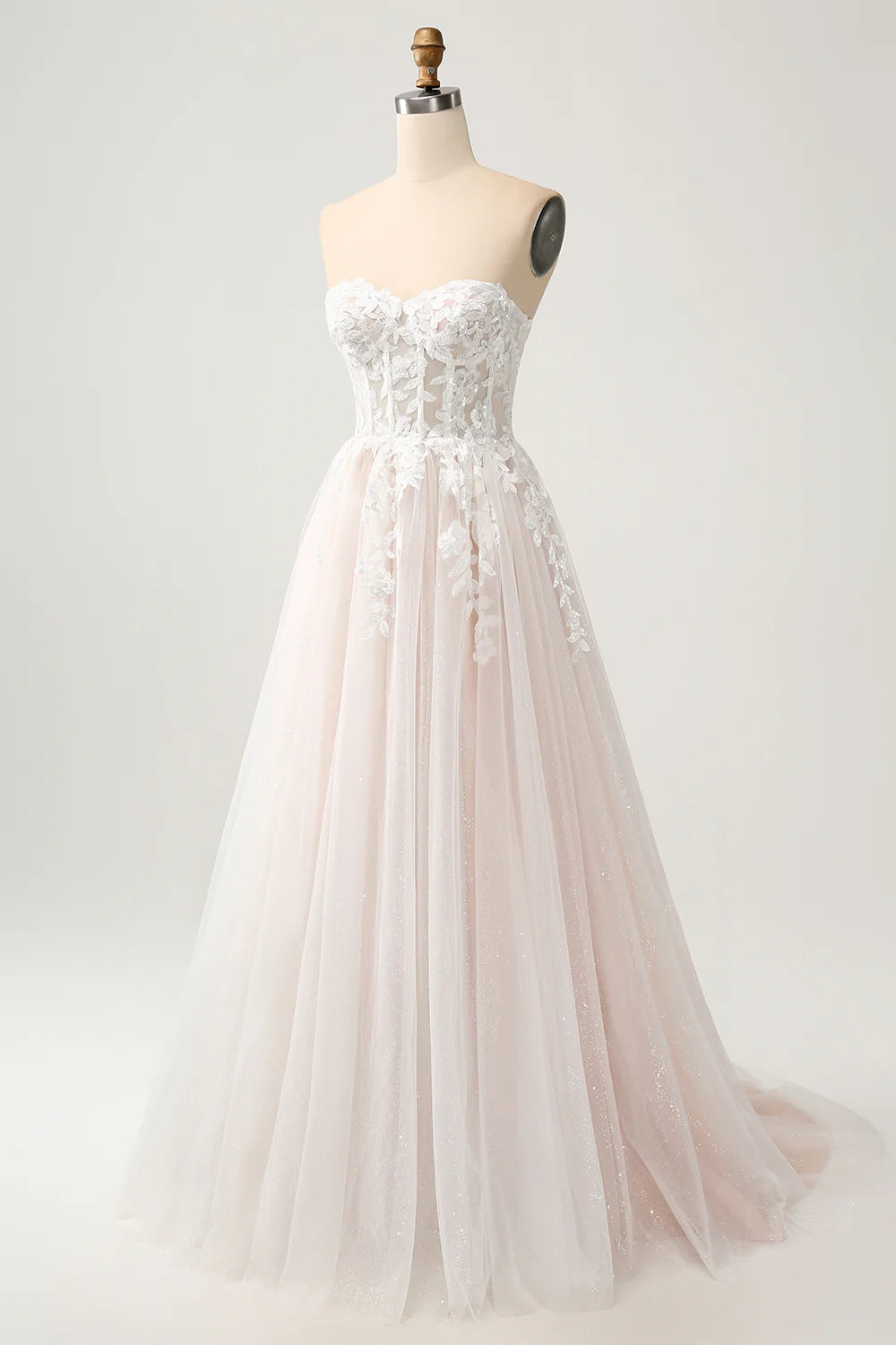 A Line Sweetheart Sparkly Wedding Dress with Applique Lace