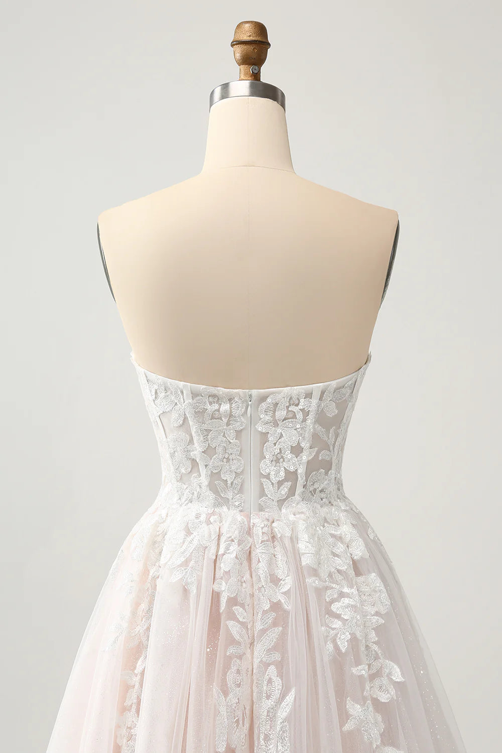 A Line Sweetheart Sparkly Wedding Dress with Applique Lace