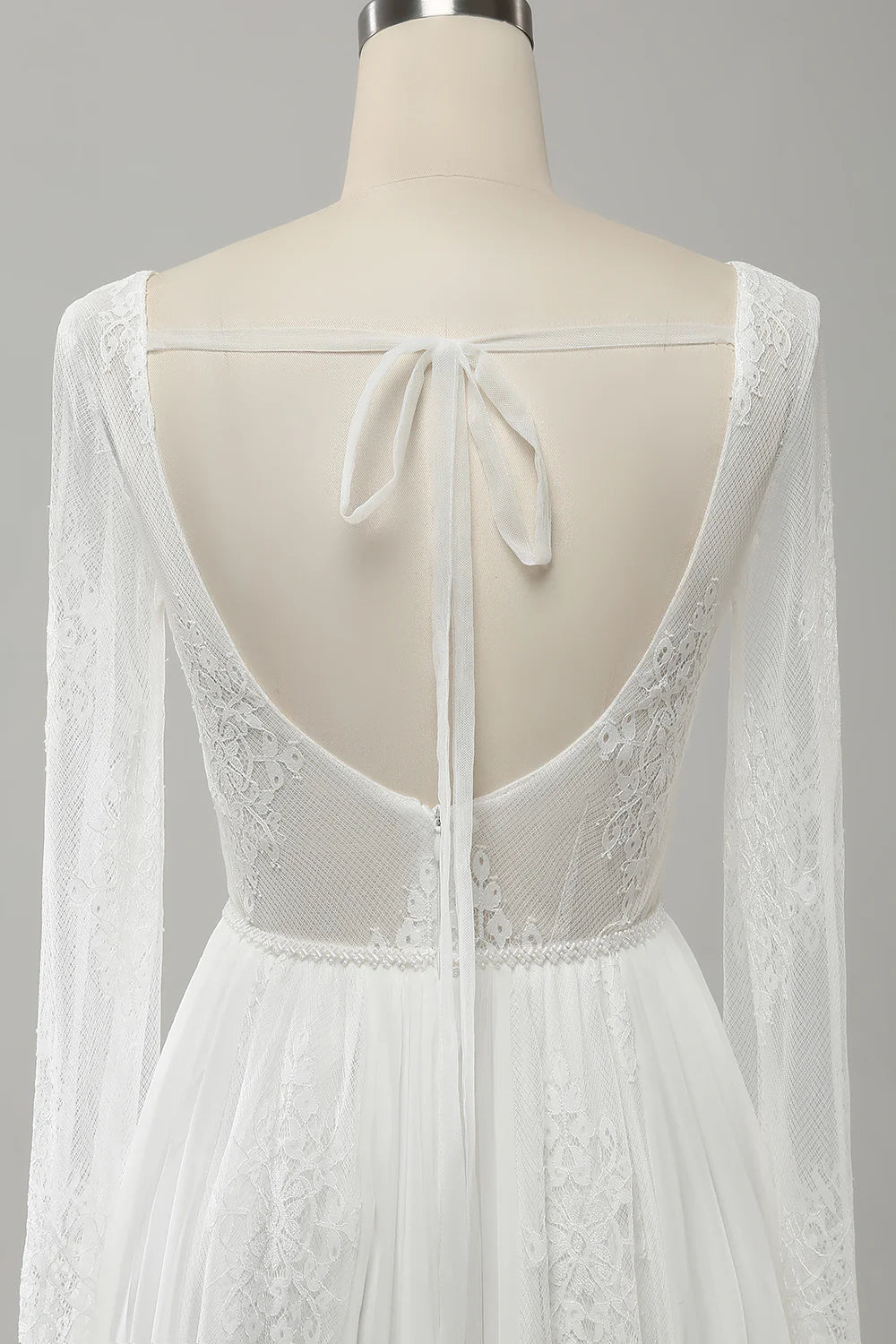 A Line V Neck Long Sleeves Beach Boho Wedding Dress with