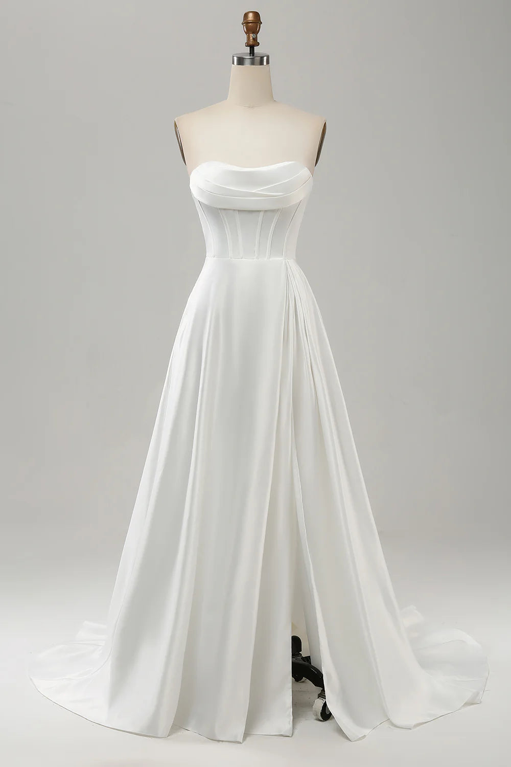 A Line Strapless Pleated Sweep Train Wedding Dress With Slit