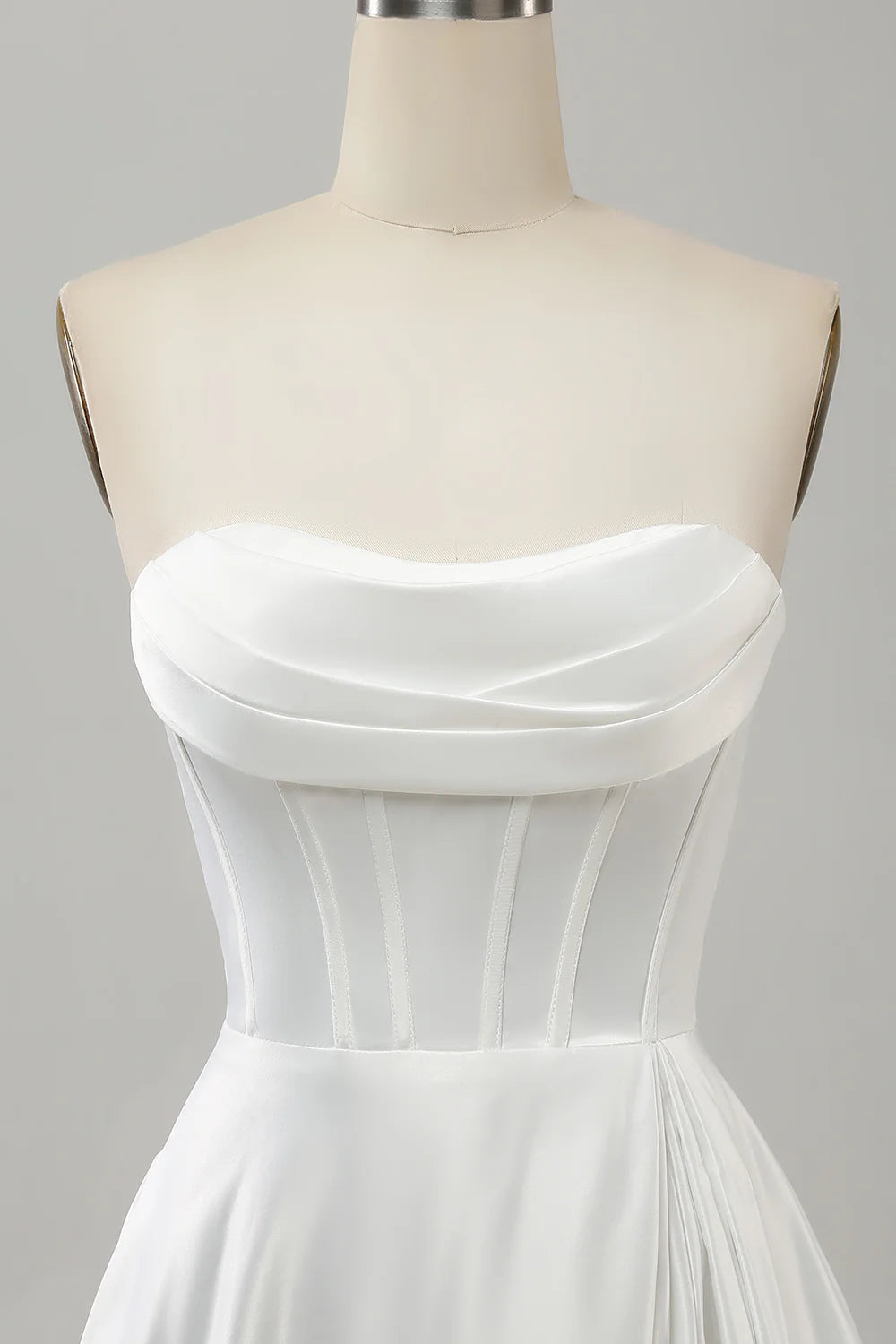 A Line Strapless Pleated Sweep Train Wedding Dress With Slit