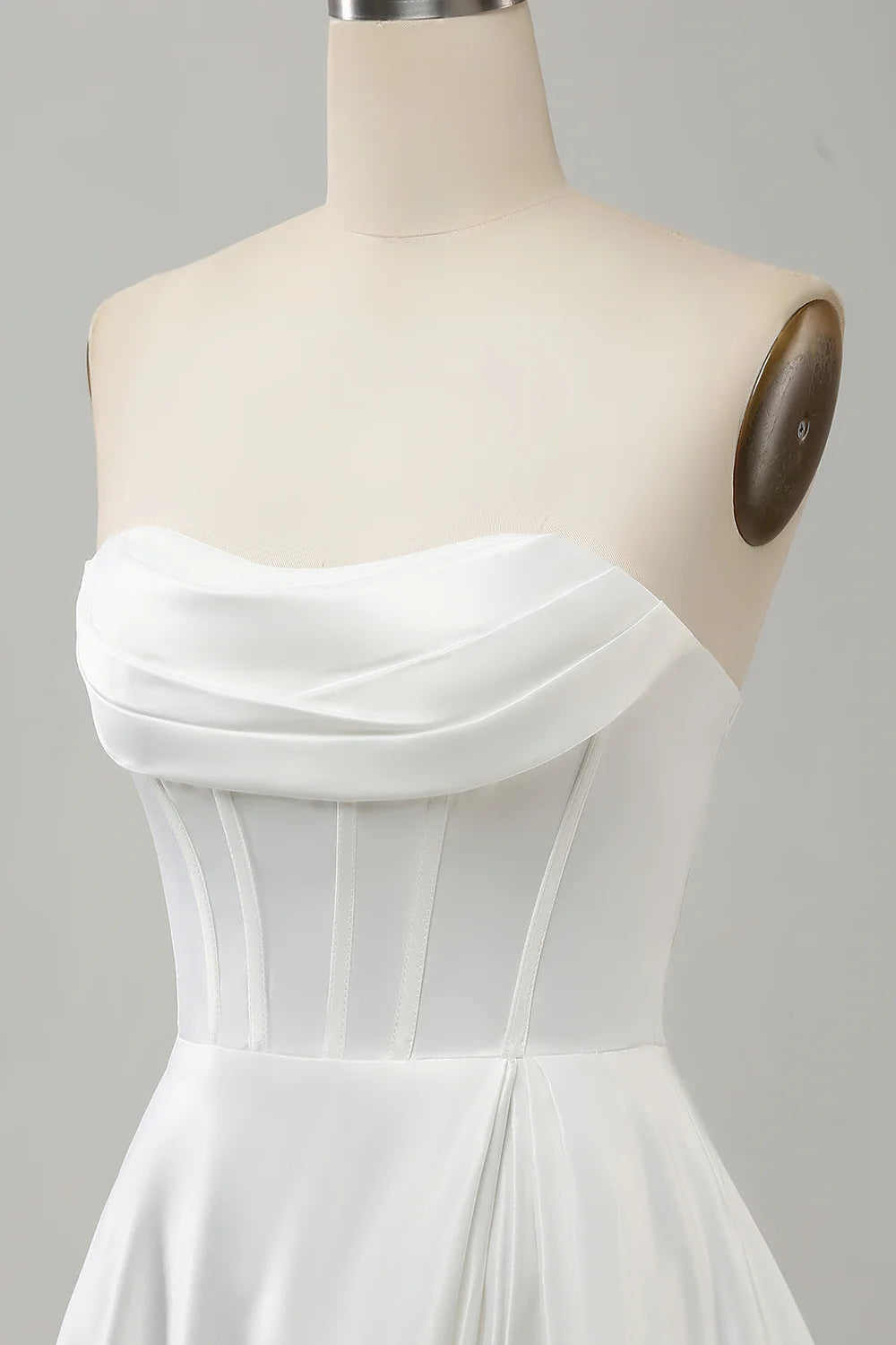 A Line Strapless Pleated Sweep Train Wedding Dress With Slit