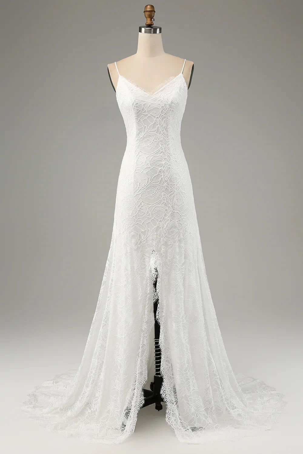 Ivory Mermaid Lace Spaghetti Straps Wedding Dress