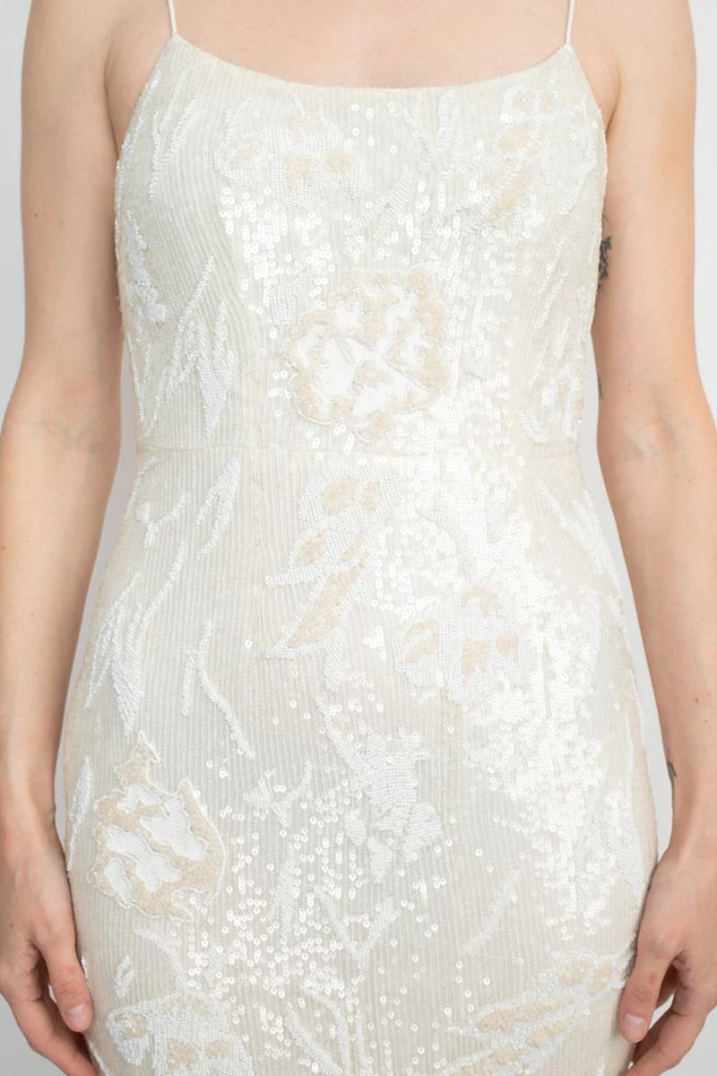 Embellished Spaghetti Strap Open Back Slit Side Prom Dresses