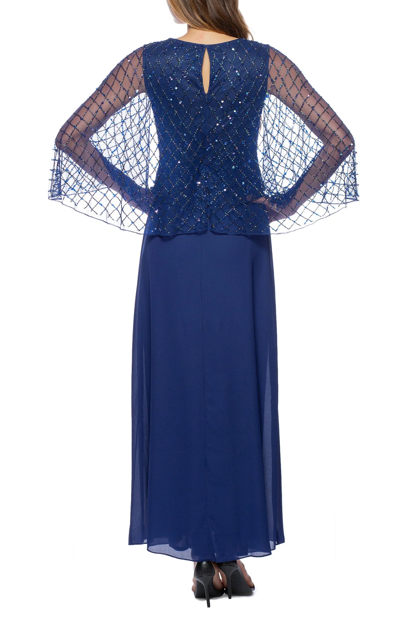 V-neck sleeve beaded capelet solid chiffon gown Mother of the Bride Dresses