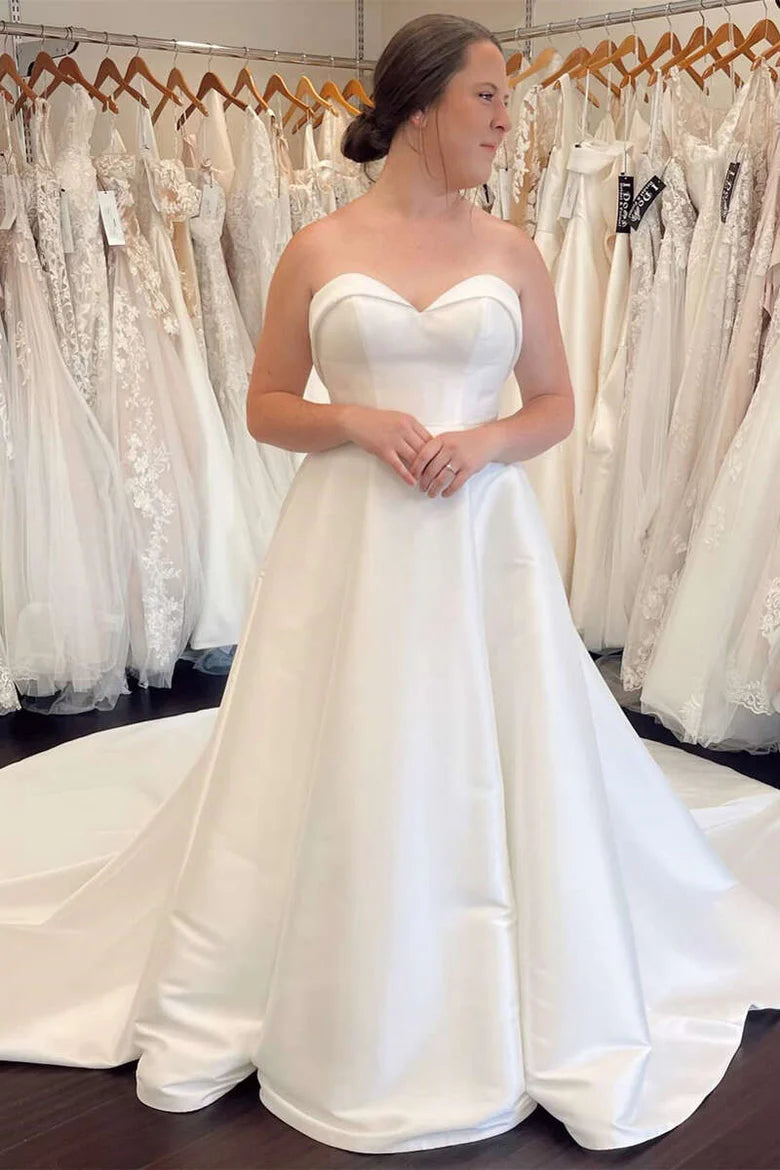 White Sweetheart A-Line Long Wedding Dress