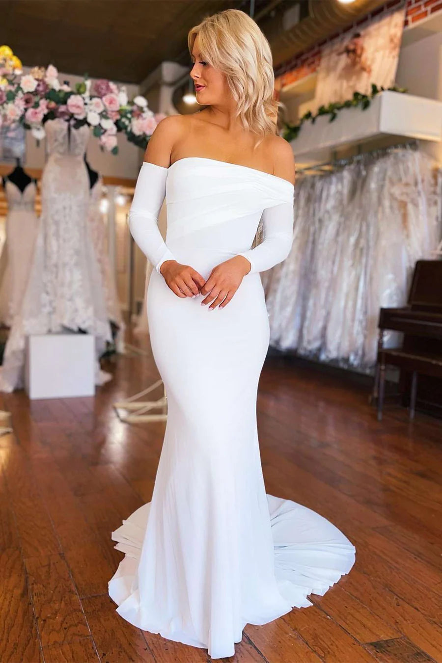 Off-the-Shoulder Long Sleeve Mermaid Wedding Dress