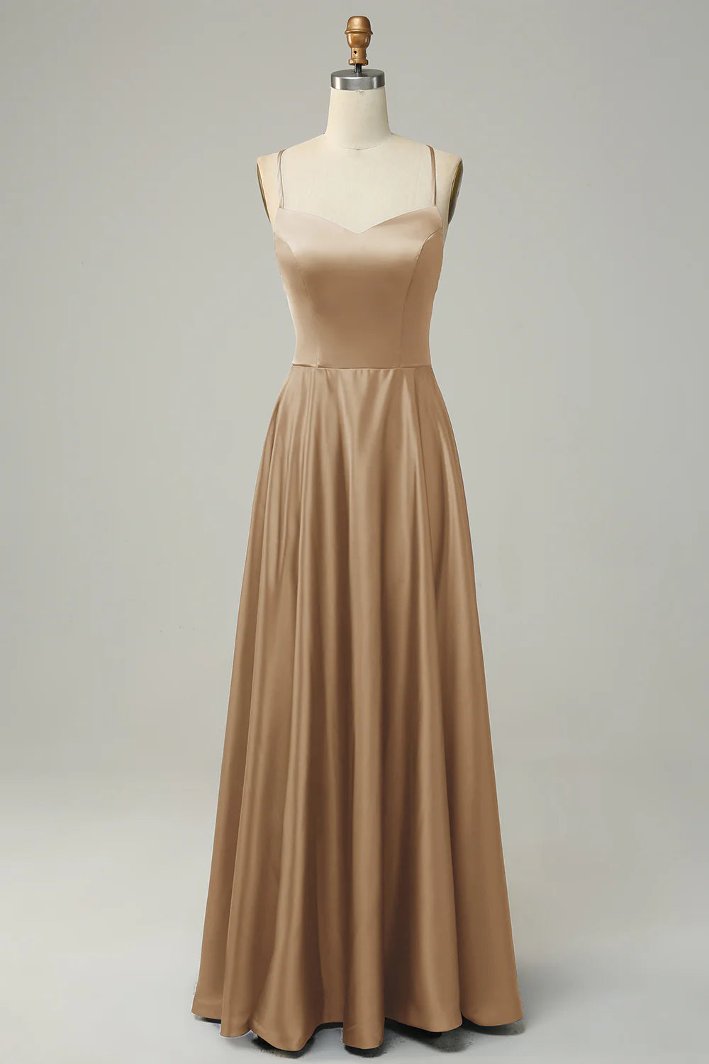 A Line Spaghetti Straps Backless Satin Bridesmaid Dress