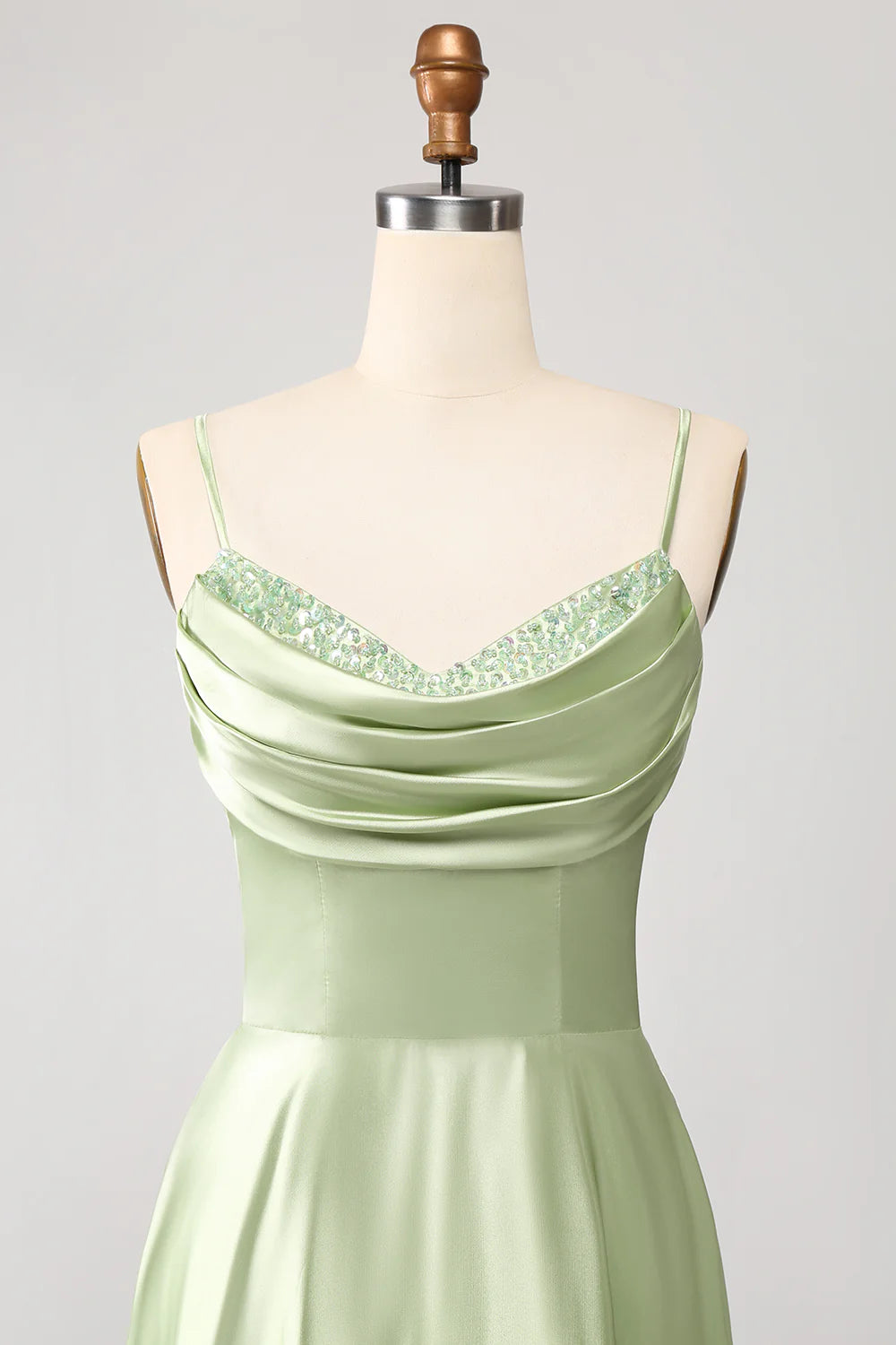 A-Line Cowl Neck Spaghetti Straps Maxi Dress With Sequins