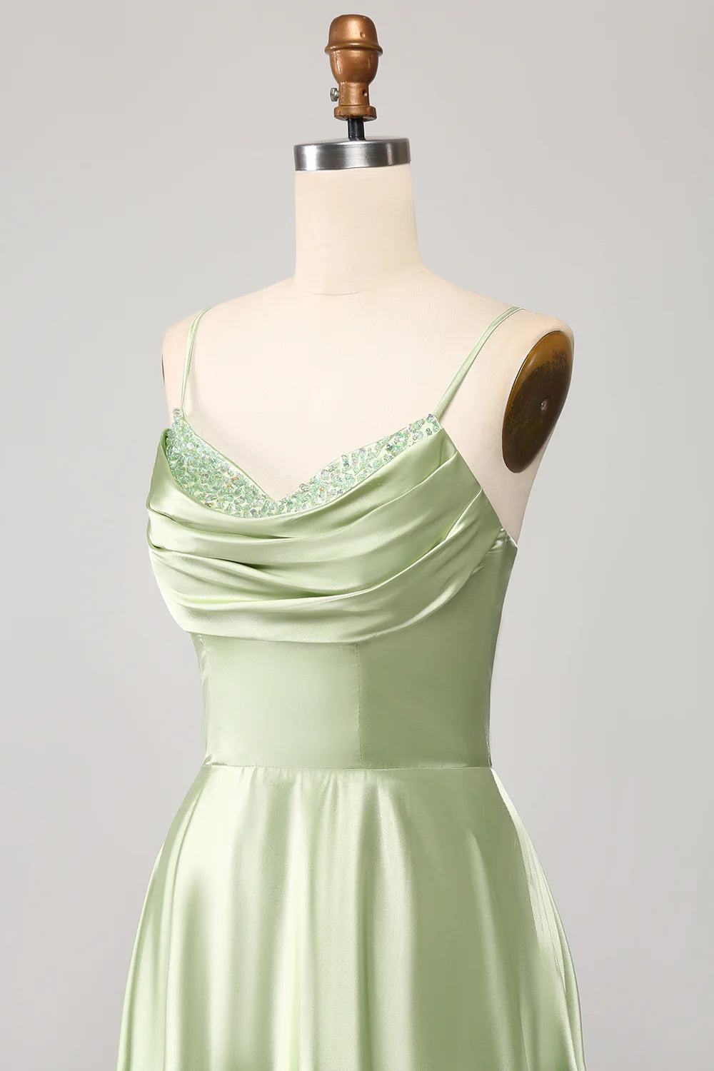 A-Line Cowl Neck Spaghetti Straps Maxi Dress With Sequins