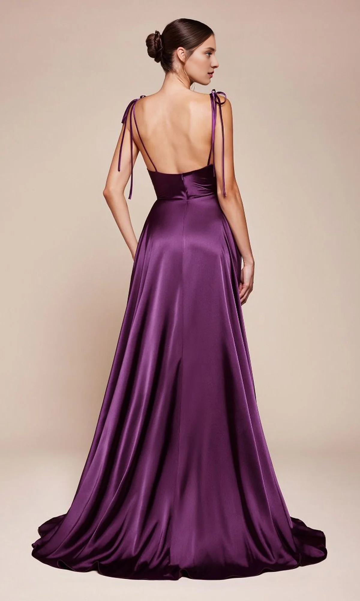 OKBBN Neck and Neck Long Satin Ball Dress
