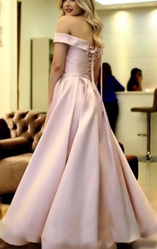 OKBBN off shoulder satin long ball gown