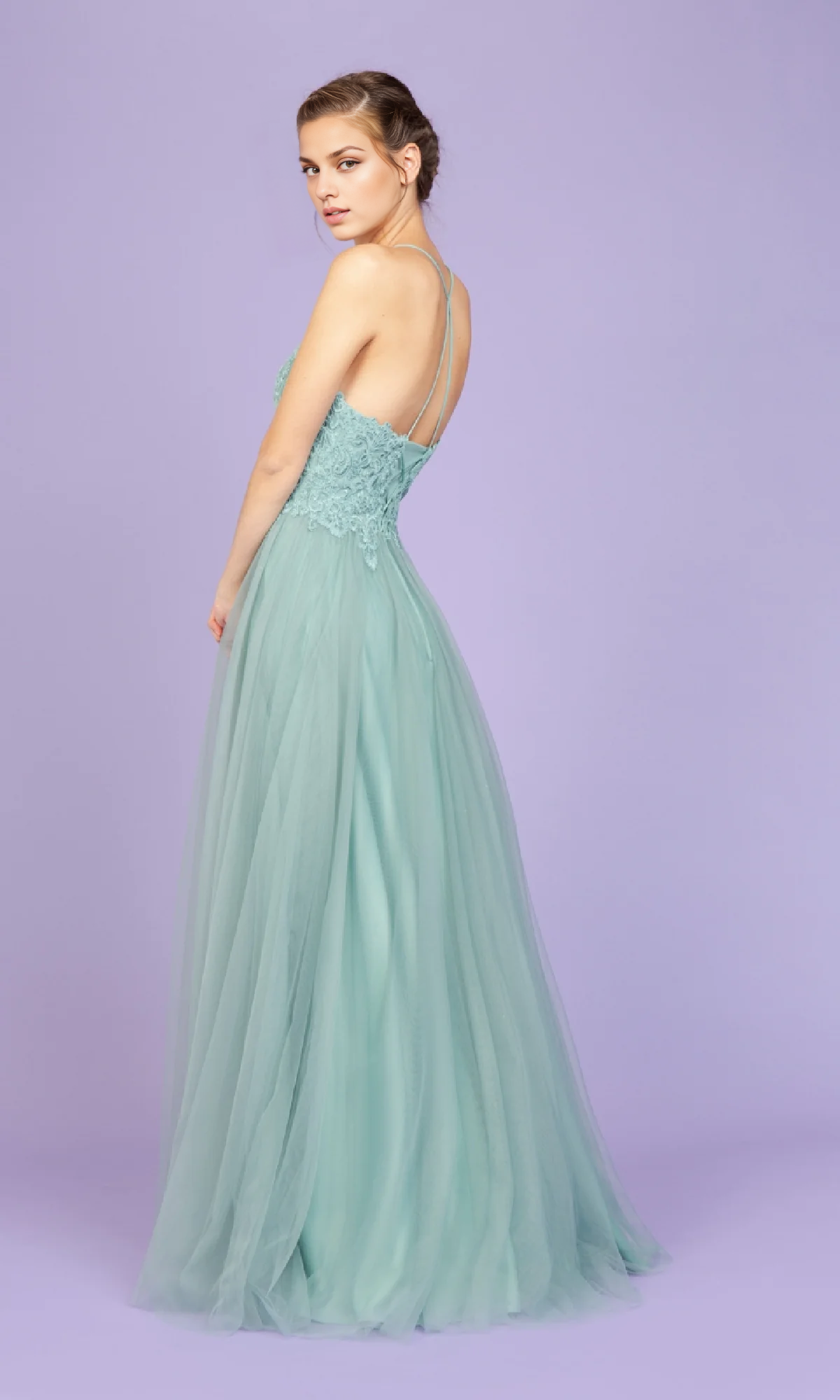 OKBBN long sparkling chiffon A-line ball gown