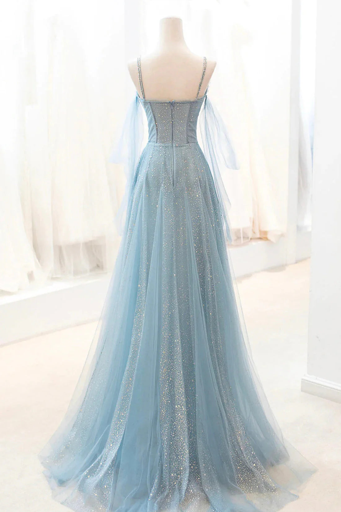 OKBBN Shiny Chiffon Long A-line Strap Ball Dress