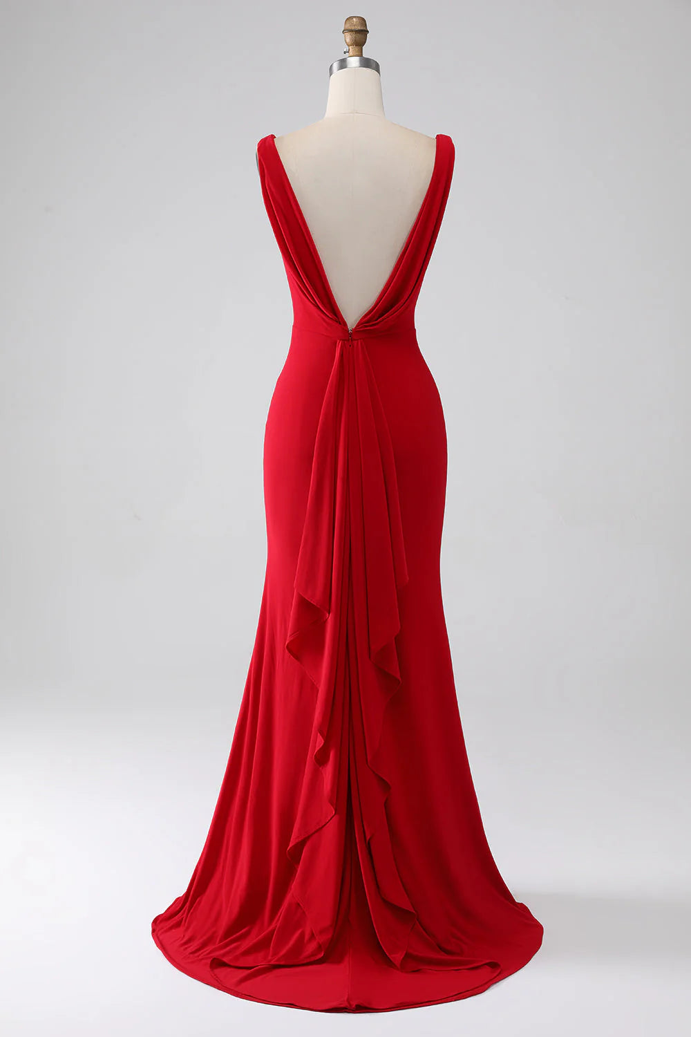OKBBN mermaid V-neck long backless slit evening gown