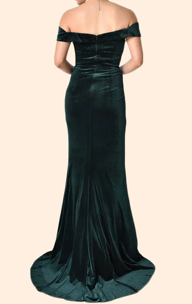 OKBBN Off Shoulder Tight Long Velvet Formal Ball Dress