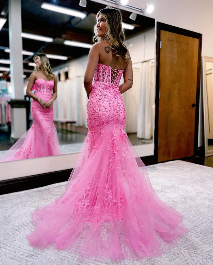 OKBBN Cute Mermaid Sweetheart Lace Long Dress with Beads