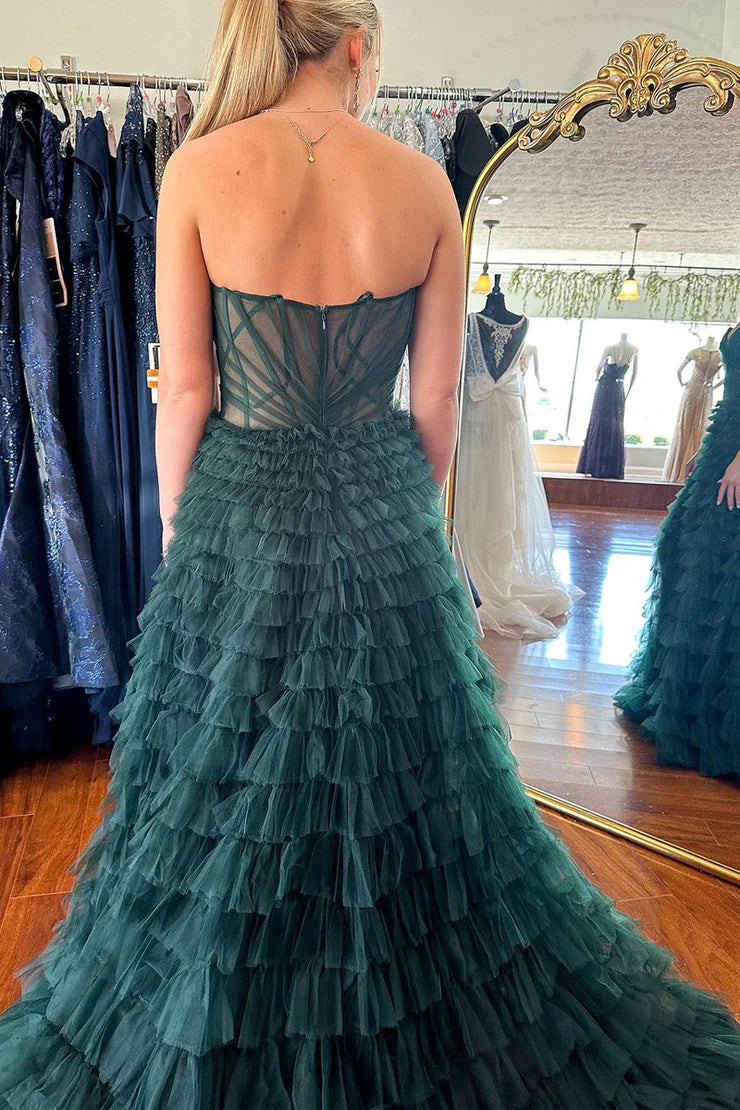 OKBBN Elegant A-line Sweetheart Ruffle Layered Chiffon Ball Dress