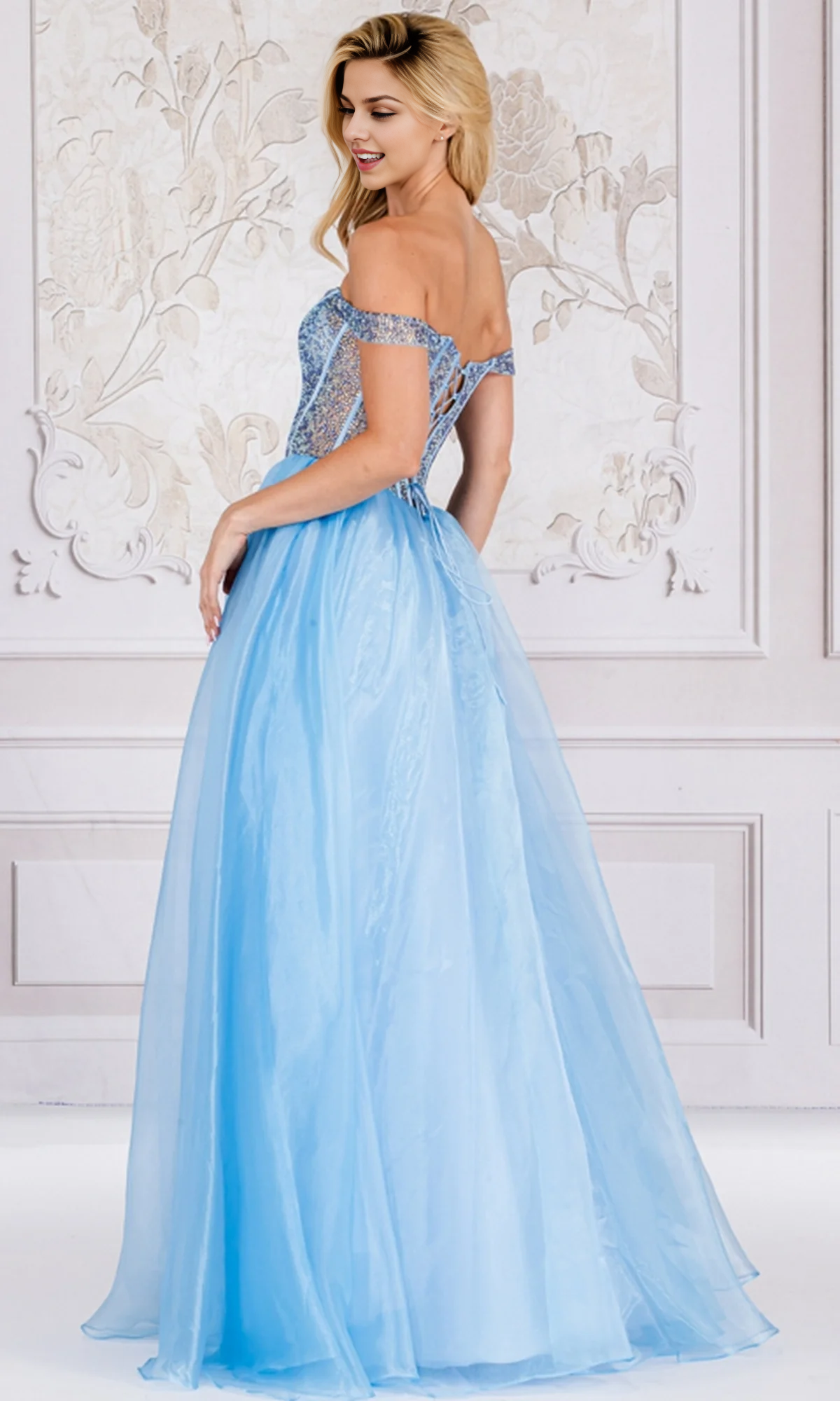 OKBBN organza off shoulder tight ball dress