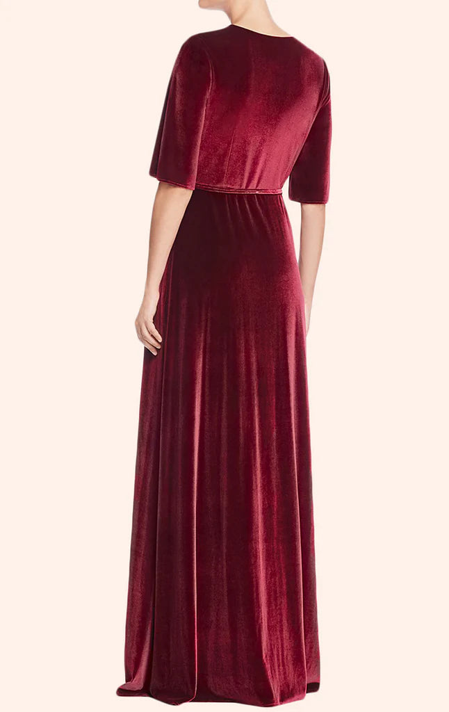 OKBBN Deep V-neck Velvet Formal Ball Dress