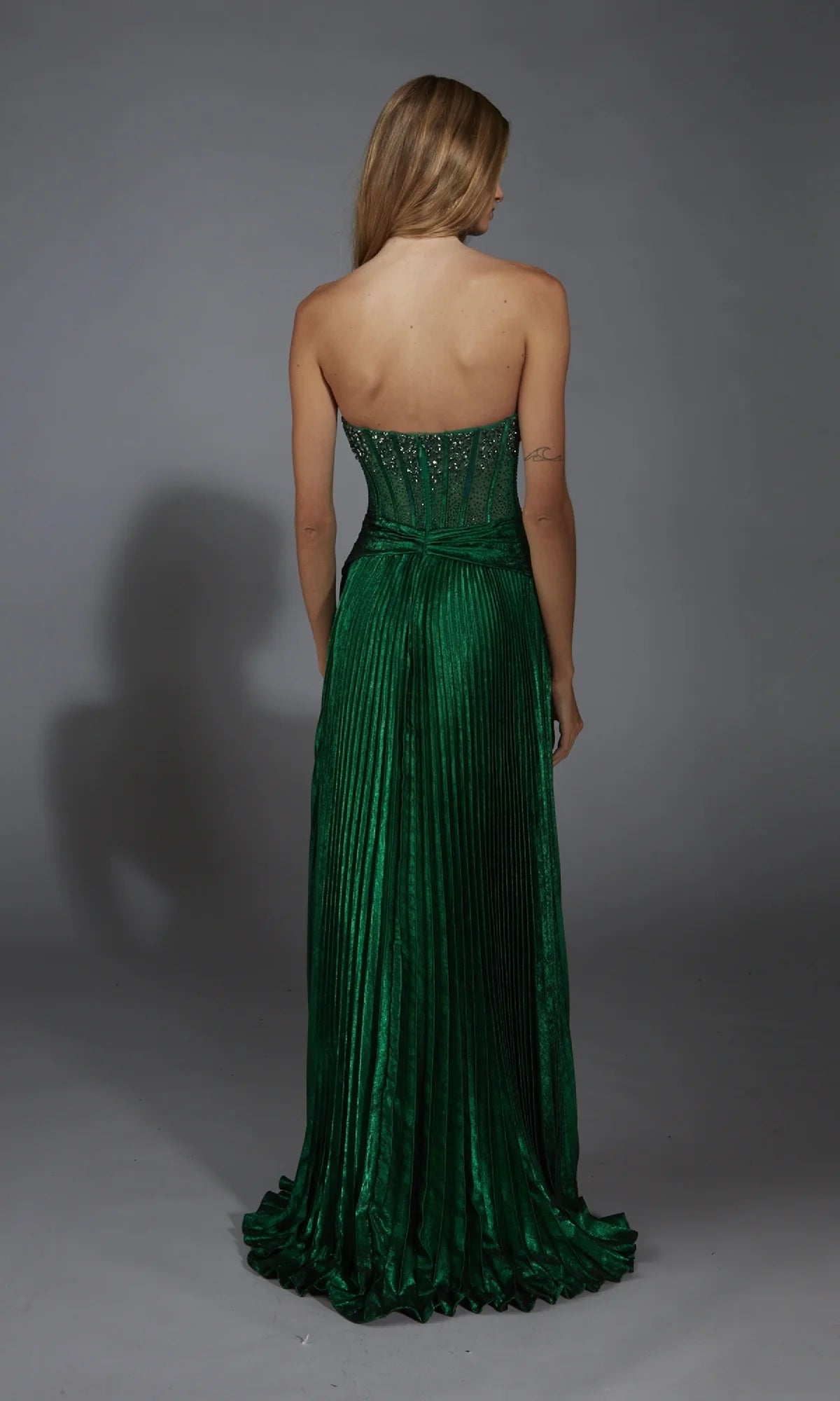 OKBBN strapless long pleated off shoulder ball gown