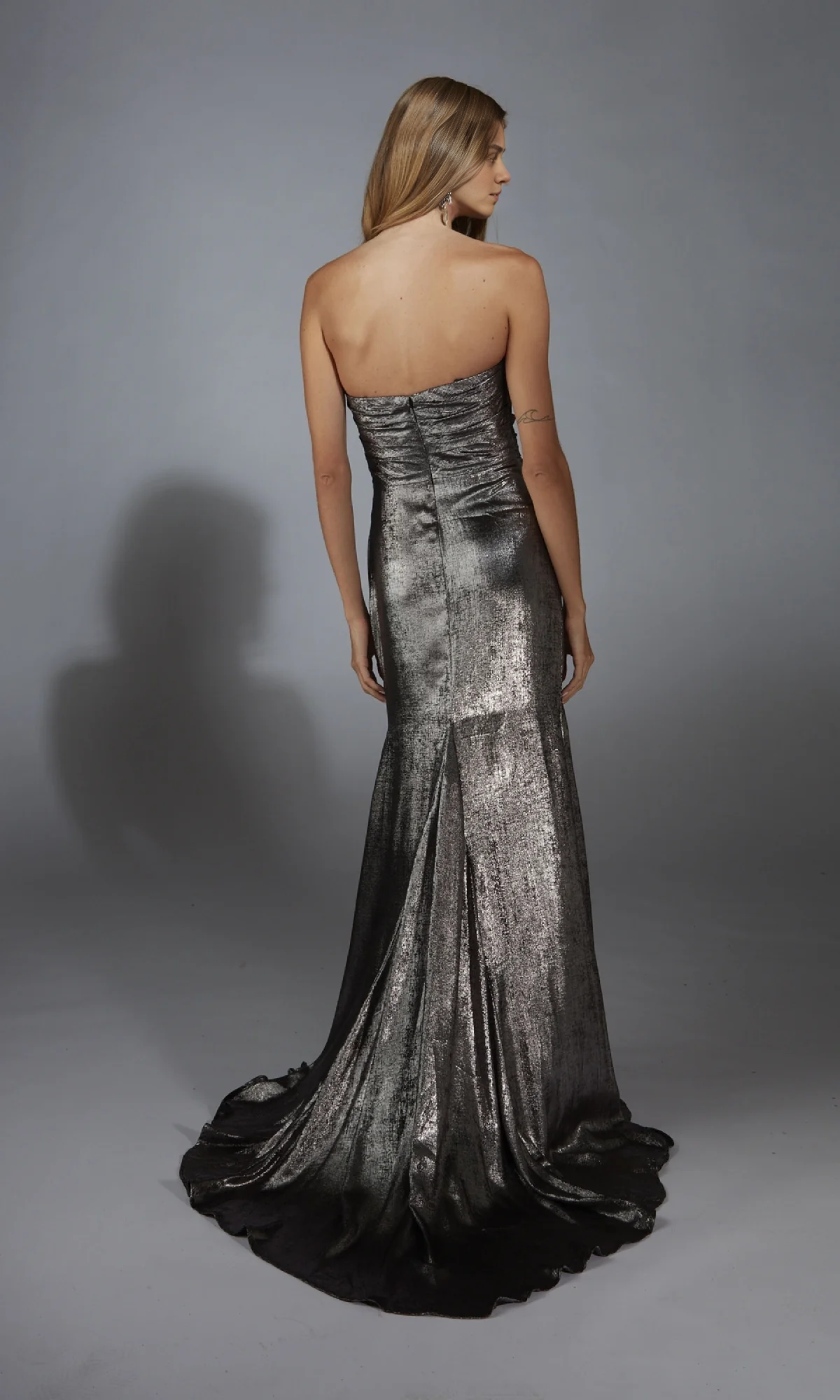 OKBBN off shoulder pleated slit ball dress