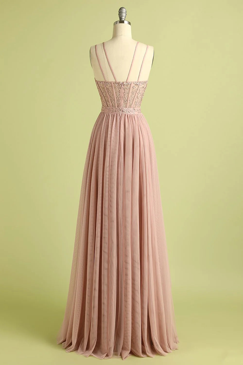 OKBBN elegant sleeveless slit thin shoulder strap evening gown
