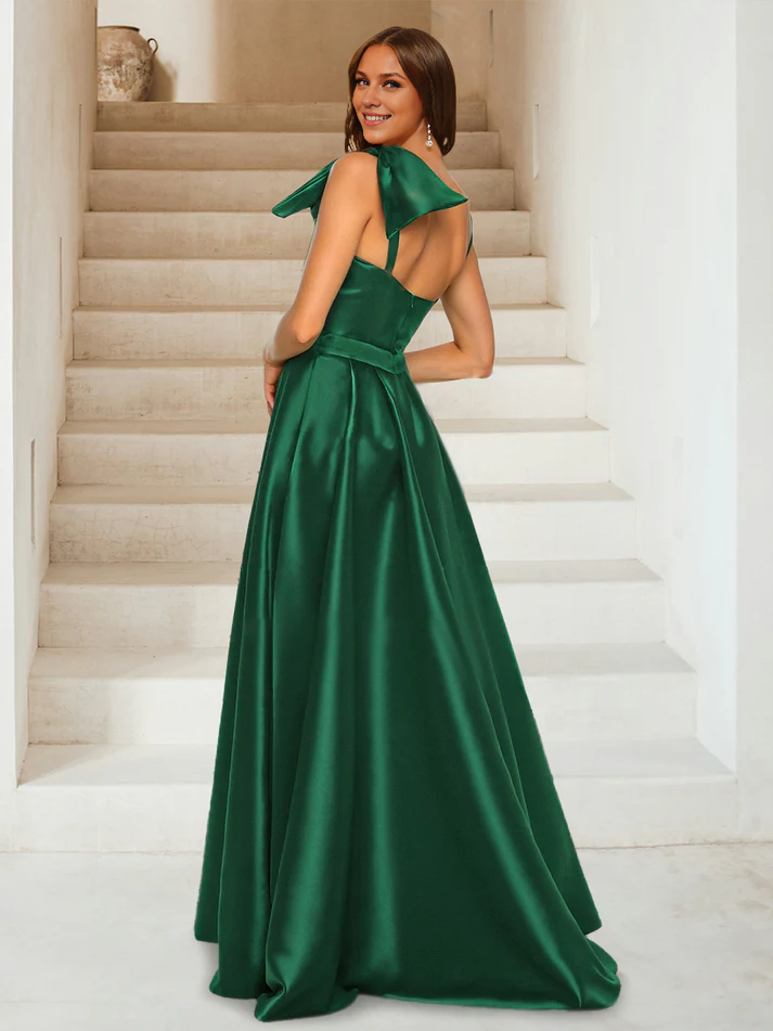 OKBBN A-line princess style single shoulder and floor evening gown