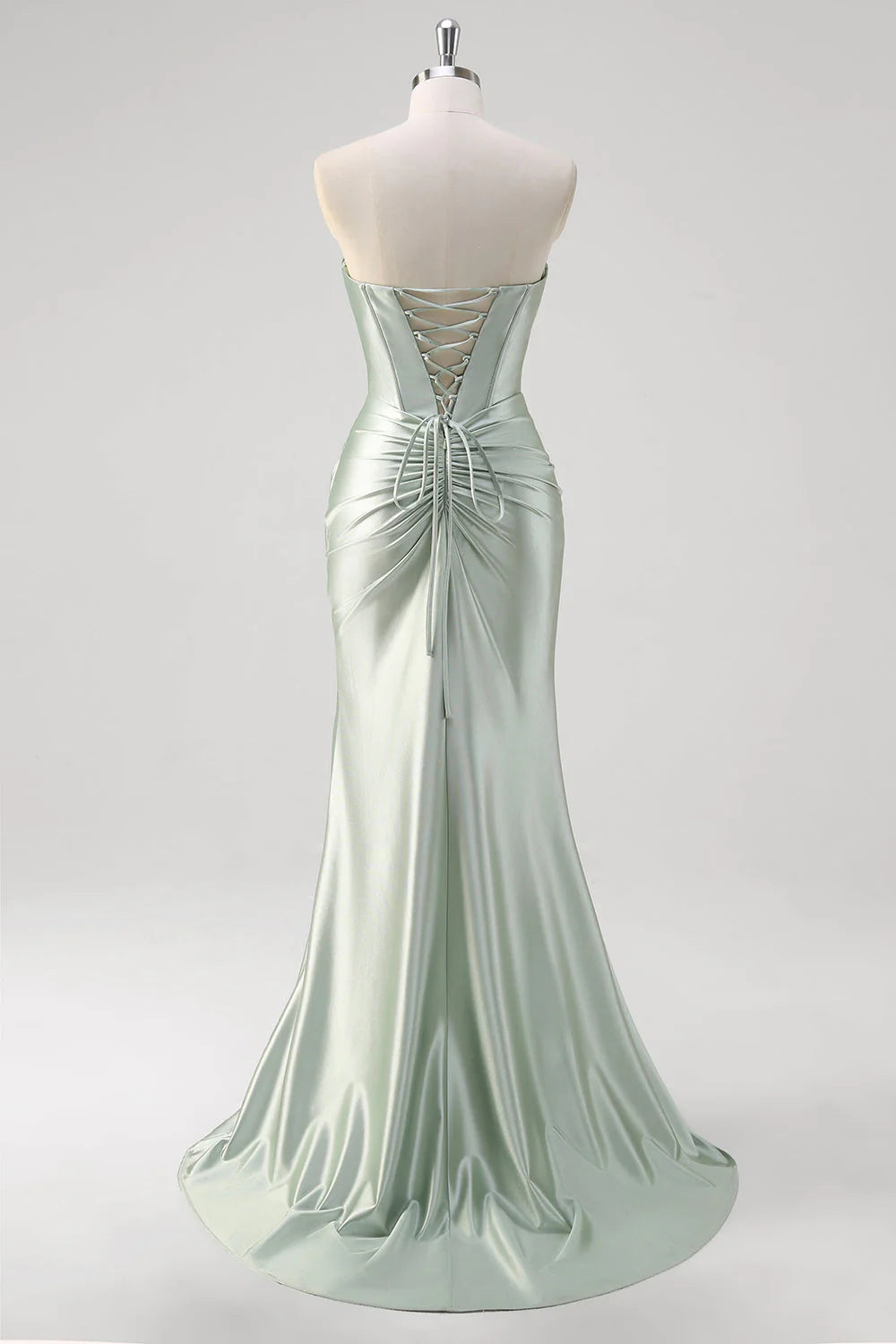 OKBBN mermaid off shoulder pleated satin tight corset long slit evening gown