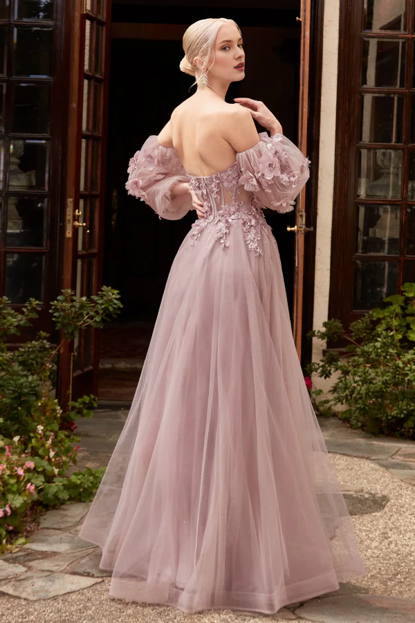 OKBBN Luxury A-line Sweetheart Collar Long Lantern Sleeves Tulle Ball Dress