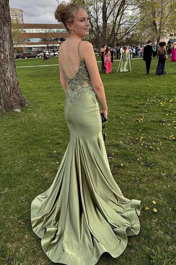 OKBBN Charming Mermaid V-neck Satin Ball Dress