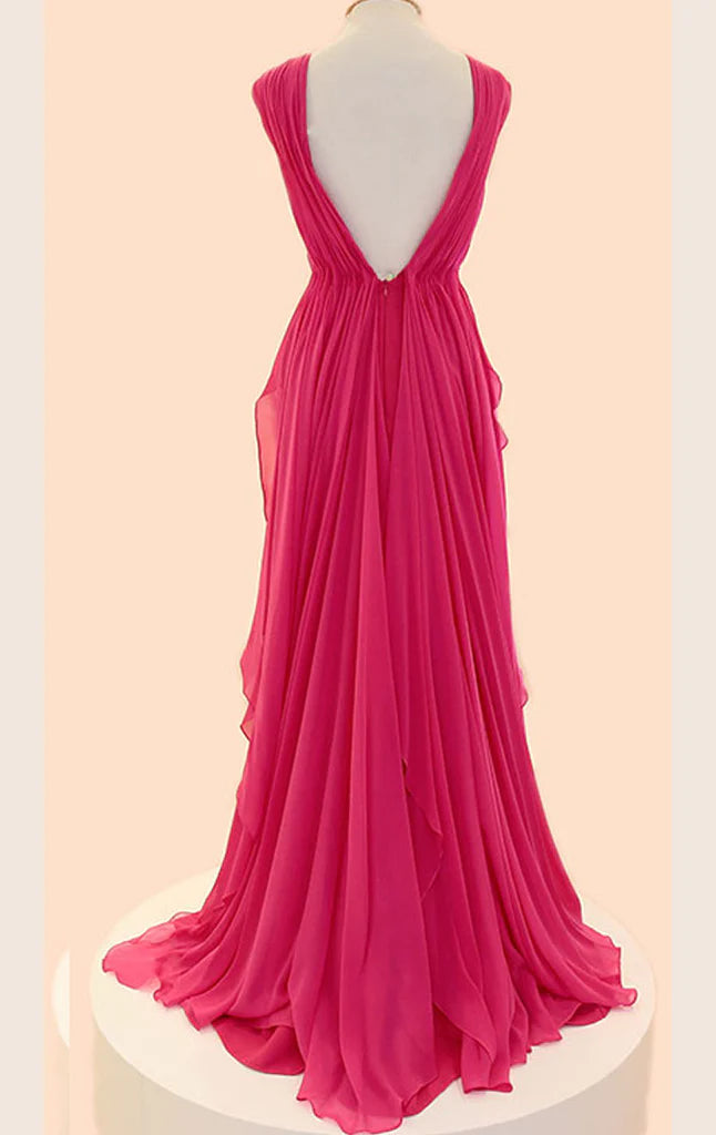 OKBBN Mermaid Strap V-neck Chiffon Long Ball Dress