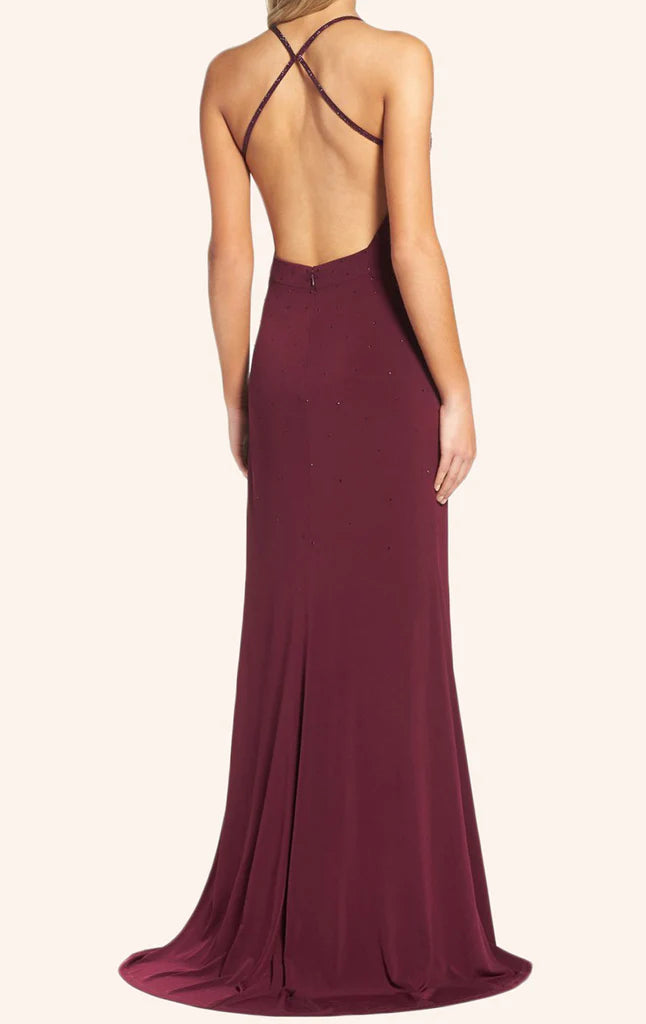 OKBBN Strap V-neck Tight Knitted Ball Dress