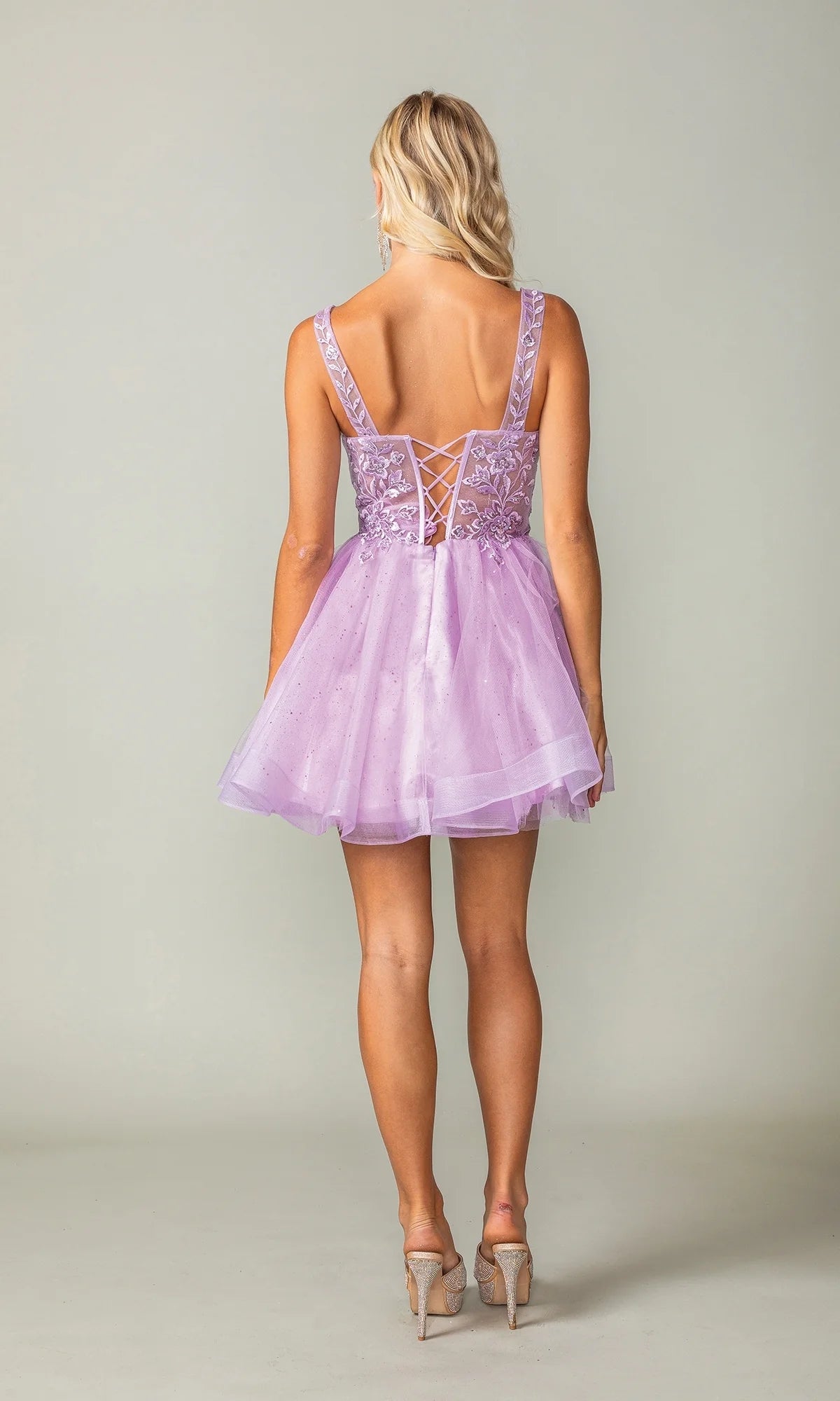 OKBBN A-line see through tight corset floral homecoming dress