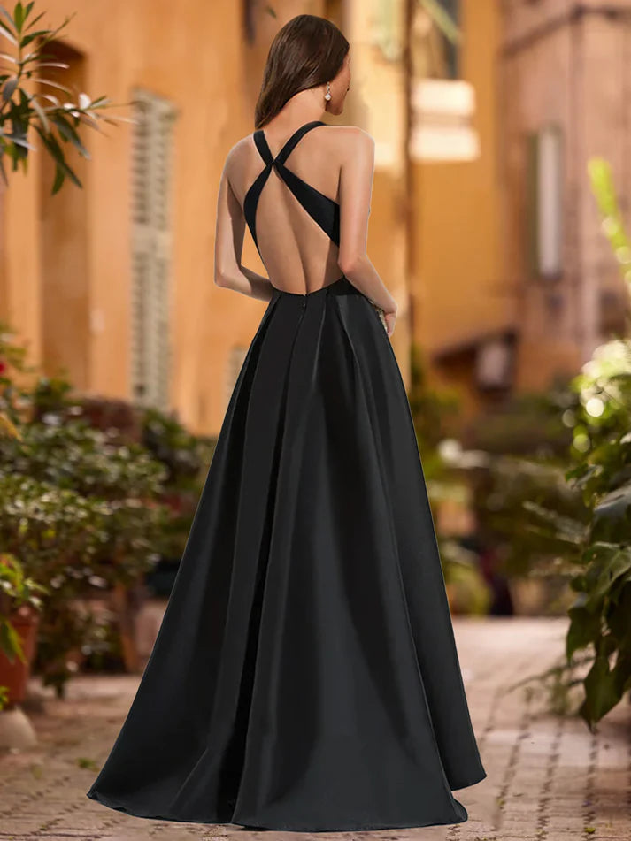 OKBBN A-line Princess V-neck Sleeveless Evening Dress
