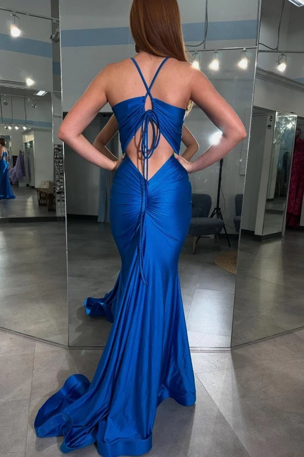 OKBBN minimalist mermaid V-neck slim shoulder strap sleeveless backless ball dress