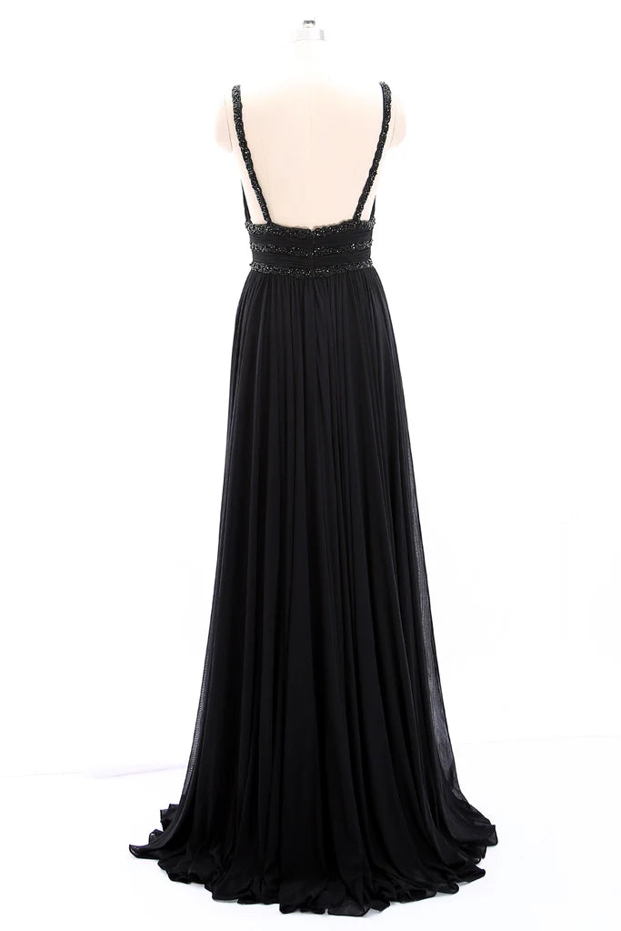 OKBBN Strap Deep V-neck Knitted Long Formal Ball Dress