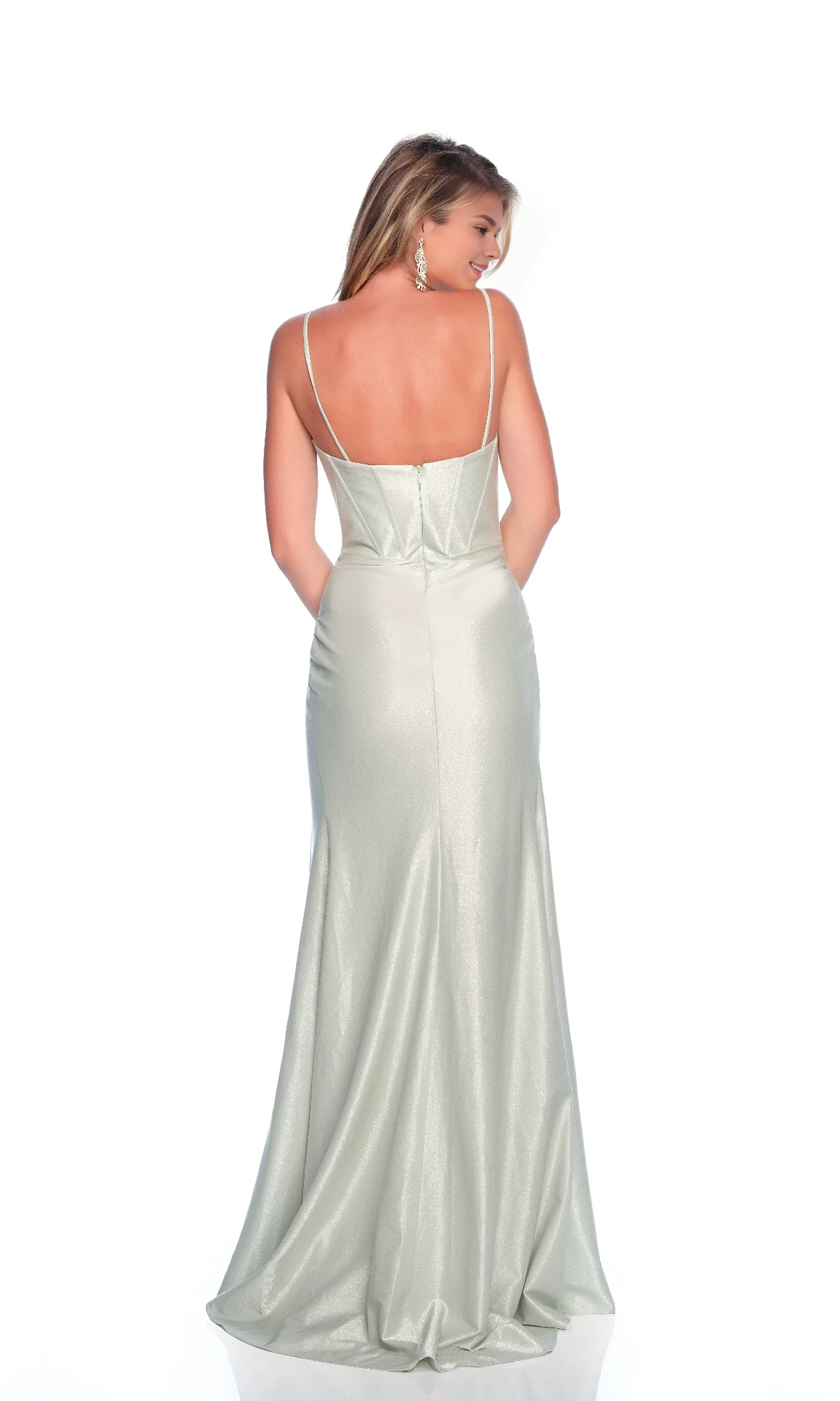 OKBBN slim fit tight corset V-neck design with thin shoulder straps and slit for dance dress